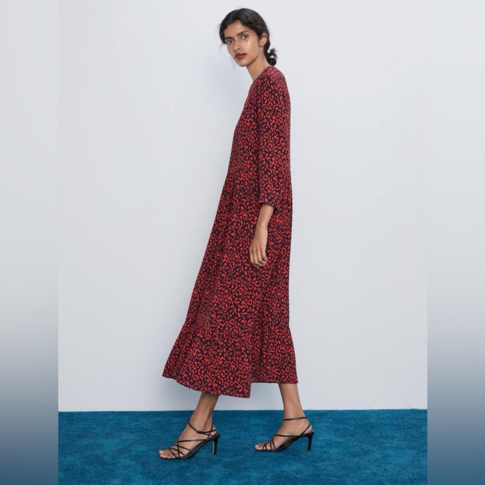 Zara Red Leopard Print Midi Dress
